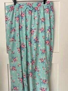 Dreams & Co. Aqua Floral 100% Cotton Pajama Lounge Pants  Cottagecore L